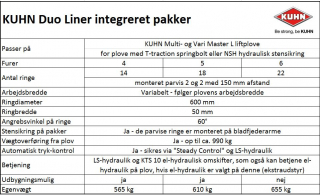 KUHN Duo Liner specifikationer